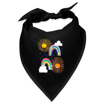 Regenbogen, Wolken, Sonne, Regen in bunten Farben - Bandana Dreieckstuch - Schwarz - Vorne