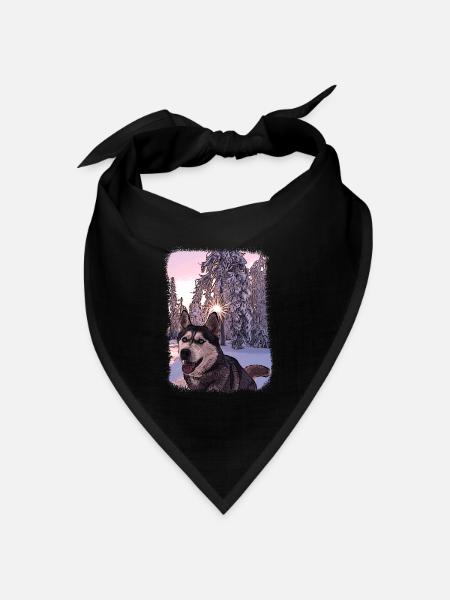Husky im Schnee Gemälde Hund Porträt - Bandana Dreieckstuch - Schwarz