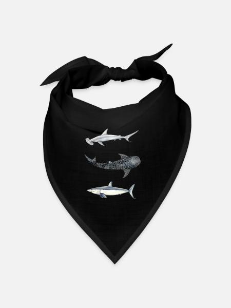 Hai-Trio: Hammerhai, Wal, Mako - Bandana Dreieckstuch - Schwarz