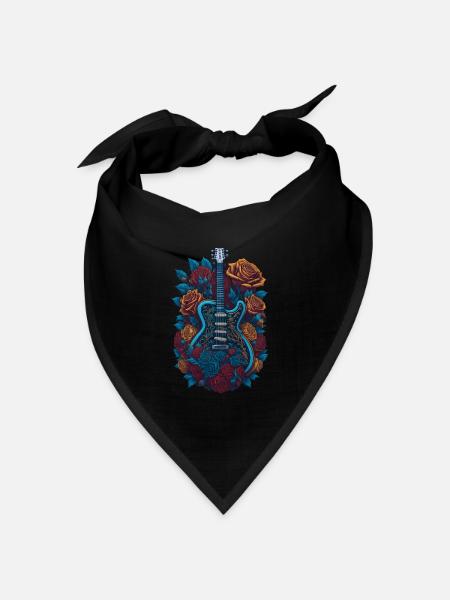 E-Gitarre mit Rosen Rocker Gitarrist - Bandana Dreieckstuch - Schwarz