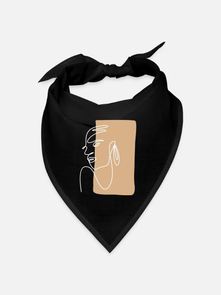 One Line Art Portrait einer Frau - Bandana Dreieckstuch - Schwarz