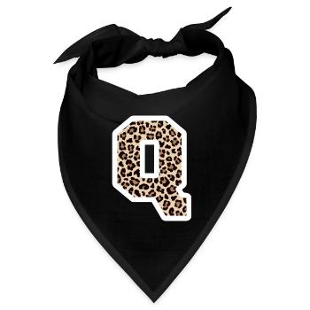 Buchstabe Q Leopardenmuster - Geschenkidee zum Geburtstag - Bandana Dreieckstuch - Schwarz - Vorne