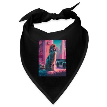 Urban Cat in Retro Vibe - Bandana Dreieckstuch - Schwarz - Vorne