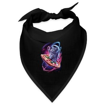 Weltraum Katze Mit Pizza - Einmaliges Motiv - Bandana Dreieckstuch - Schwarz - Vorne