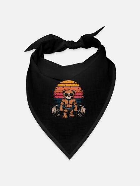 Teddybär Gewichtheben Krafttraining Fitness - Bandana Dreieckstuch - Schwarz