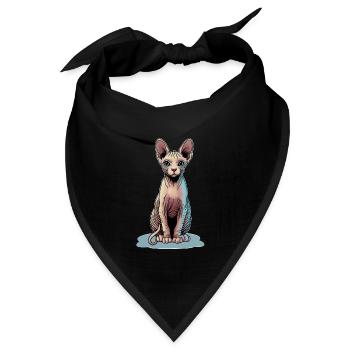 Illustration einer Sphynxkatze in bunten Farben - Bandana Dreieckstuch - Schwarz - Vorne