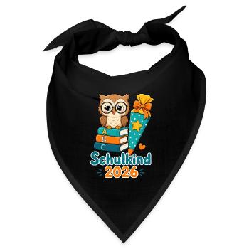 Schulkind 2026 Eule Einschulung - Bandana Dreieckstuch - Schwarz - Vorne