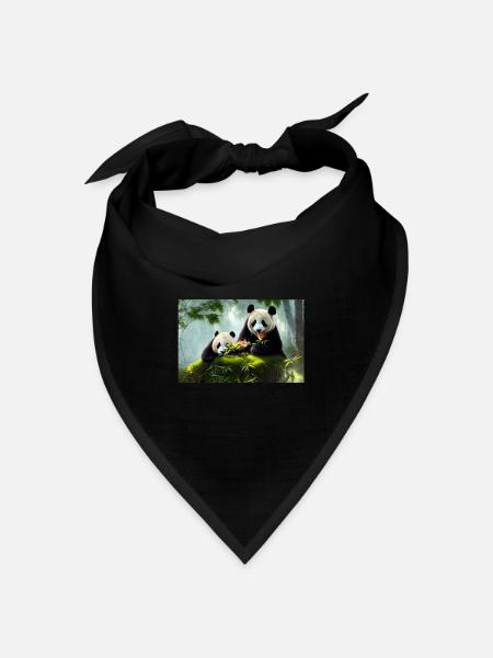 Pandas im Wald - Bandana Dreieckstuch - Schwarz