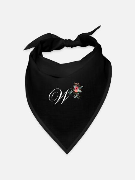 Buchstabe w Blumen - Bandana Dreieckstuch - Schwarz