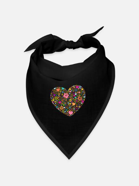 Herzen Blumen Blüten Peace-Zeichen Yin und Yang - Bandana Dreieckstuch - Schwarz