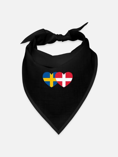 Schweden Dänemark Flagge Herz - Bandana Dreieckstuch - Schwarz