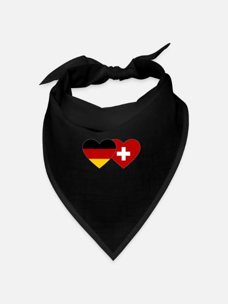 Deutschland Schweiz Herz Flagge - Bandana Dreieckstuch - Schwarz