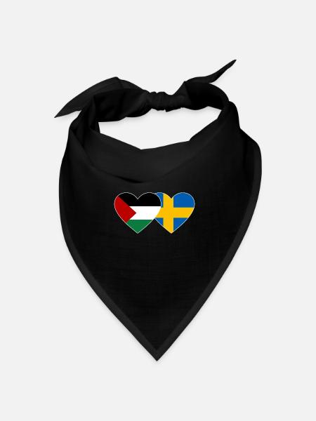 Palästina Schweden Flagge Herz - Bandana Dreieckstuch - Schwarz
