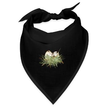zwei Wachtel Eier im Heu Nest - Bandana Dreieckstuch - Schwarz - Vorne