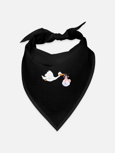 Storch mit Baby - Bandana Dreieckstuch - Schwarz