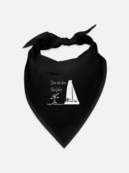 Katzkapitän am Segelboot - Bandana Dreieckstuch - Schwarz