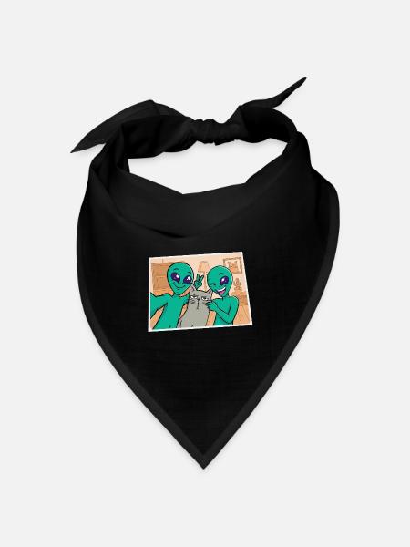 Außerirdische machen ein Foto mit Katze - Bandana Dreieckstuch - Schwarz