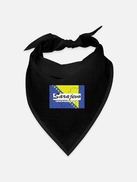 Sarajevo - Hauptstadt mit GPS & Flagge - Bandana Dreieckstuch - Schwarz