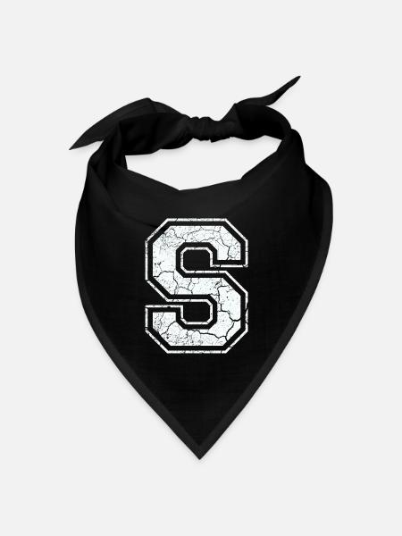 Buchstabe S in weiß im Vintage-Look - Bandana Dreieckstuch - Schwarz