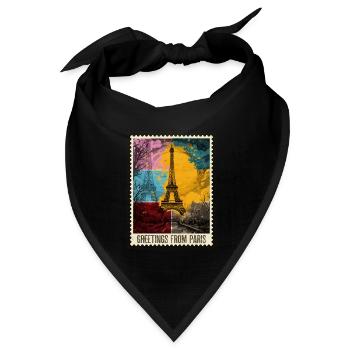 Paris Eiffelturm Frankreich Skyline Briefmarke - Bandana Dreieckstuch - Schwarz - Vorne