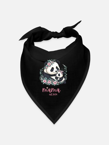 Mama est 2024 I Panda Bear Mum I First Time Mom - Bandana Dreieckstuch - Schwarz