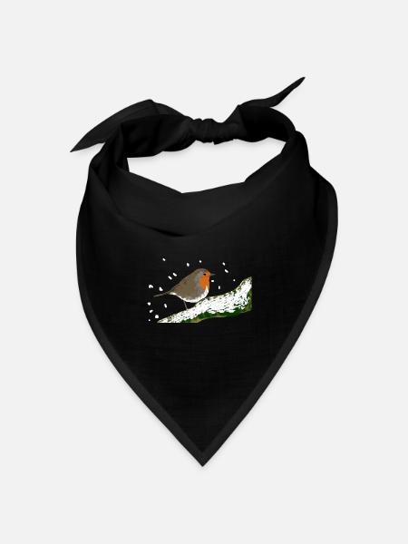 Rotkehlchen Wintermotiv Schnee Vogel Ast - Bandana Dreieckstuch - Schwarz