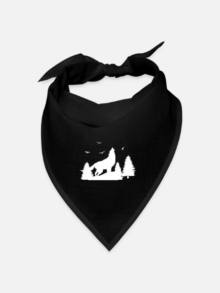 Wolf Wald - Bandana Dreieckstuch - Schwarz