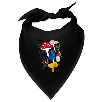 Pilz Design Fliegenpilz Steinpilz Pfifferling - Bandana Dreieckstuch - Schwarz - Vorne