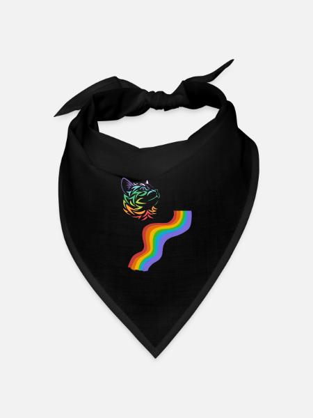 Katze Regenbogen - Bandana Dreieckstuch - Schwarz