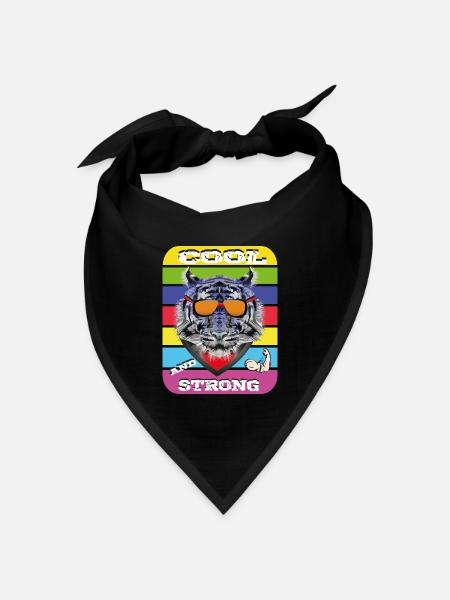 Tiger mit Brille Cool and Strong - Bandana Dreieckstuch - Schwarz