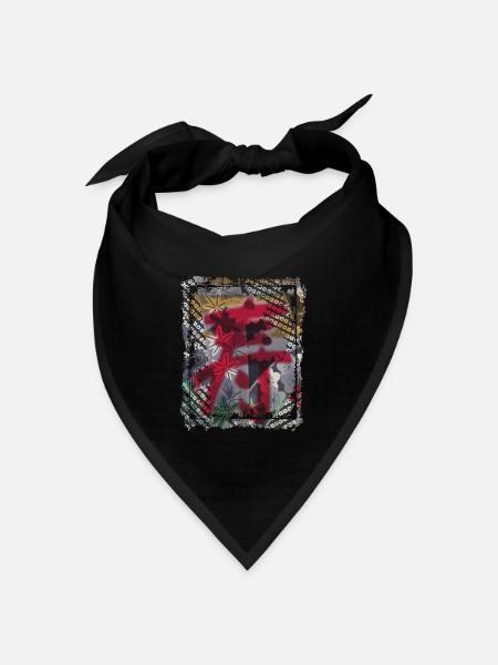 Japanisches Blumenmuster Chrysanthemenkirsche - Bandana Dreieckstuch - Schwarz
