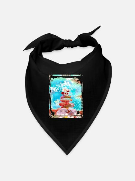Japan Zen Buddhismus Balancierende Steine Felsen Kirsche - Bandana Dreieckstuch - Schwarz