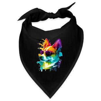 Farbenfroher cooler Corgi Hund mit Sonnenbrille - Bandana Dreieckstuch - Schwarz - Vorne