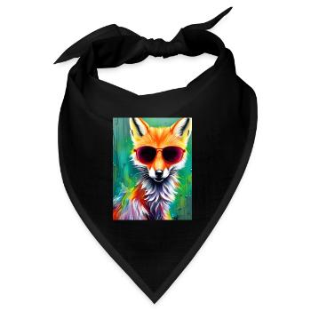 Neonfuchs mit roter Sonnenbrille - Bandana Dreieckstuch - Schwarz - Vorne