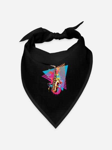 Saxophon 80er 90er Jahre - Bandana Dreieckstuch - Schwarz