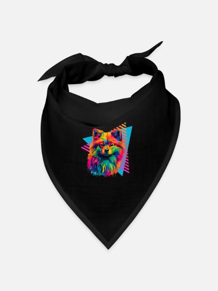 Zwergspitz 80er Jahre Stil - Bandana Dreieckstuch - Schwarz