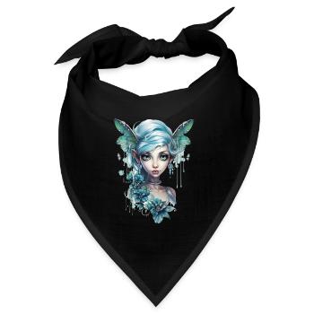Blauhaarige Fee mit großen Augen – Fantasy - Bandana Dreieckstuch - Schwarz - Vorne