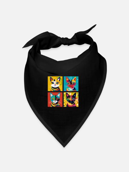 Pop Art Grid Cat T-Shirt: Ein Quartett künstlerischer Stile - Bandana Dreieckstuch - Schwarz