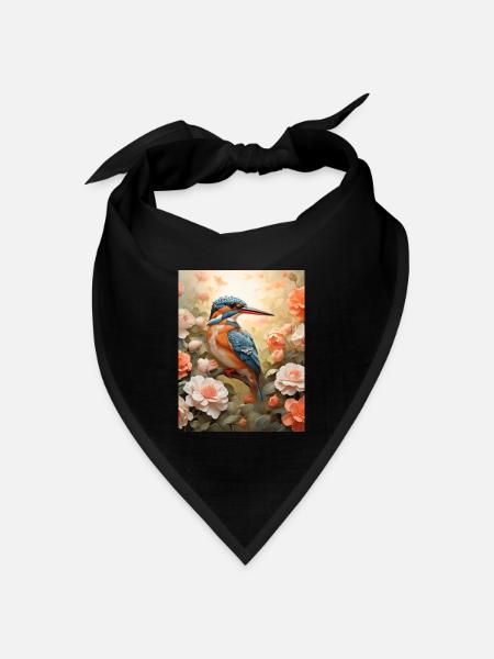Eisvogel im Blütenmeer - Bandana Dreieckstuch - Schwarz
