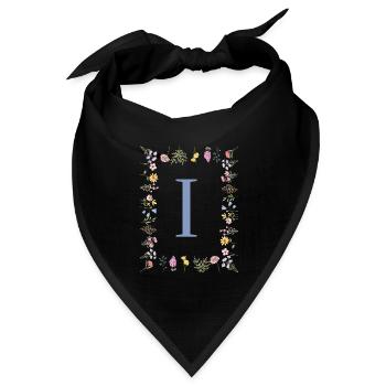 Florale Initial "I" Blumenmonogramm - Bandana Dreieckstuch - Schwarz - Vorne