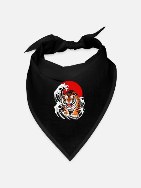 Tiger in roten Wellen - Bandana Dreieckstuch - Schwarz