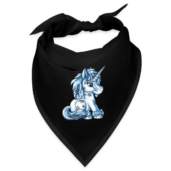 Eisiges Schnee Einhorn fantasy Illustration - Bandana Dreieckstuch - Schwarz - Vorne