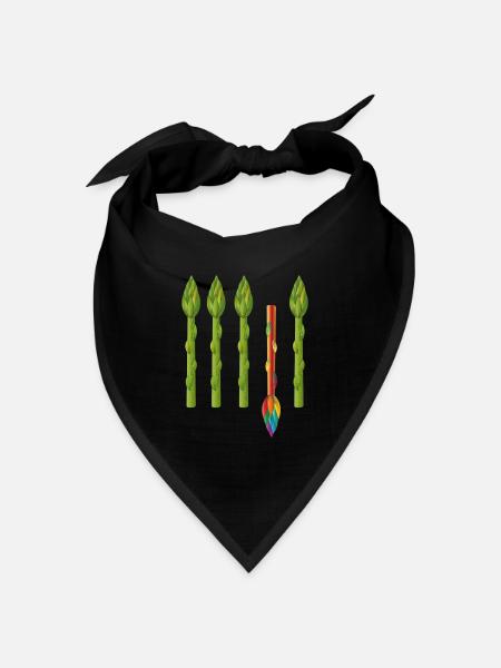Vier grüne Spargel und ein bunter Spargel - Bandana Dreieckstuch - Schwarz