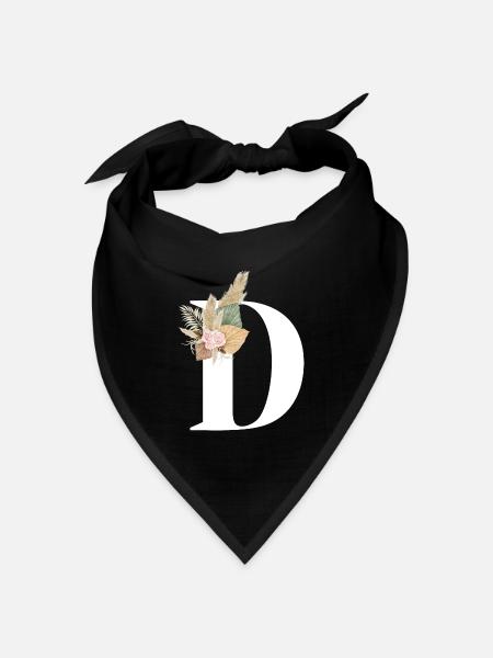 blumiger Buchstabe D - Bandana Dreieckstuch - Schwarz