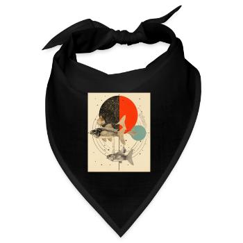 Fische Collage Kunst Astrologie - Bandana Dreieckstuch - Schwarz - Vorne