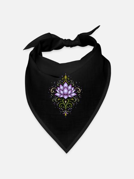 Ornamentale Lotusblüte in Violett & Grün - Bandana Dreieckstuch - Schwarz