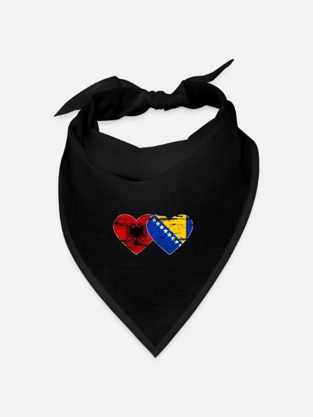 Albanien Bosnien Flagge Herz used - Bandana Dreieckstuch - Schwarz