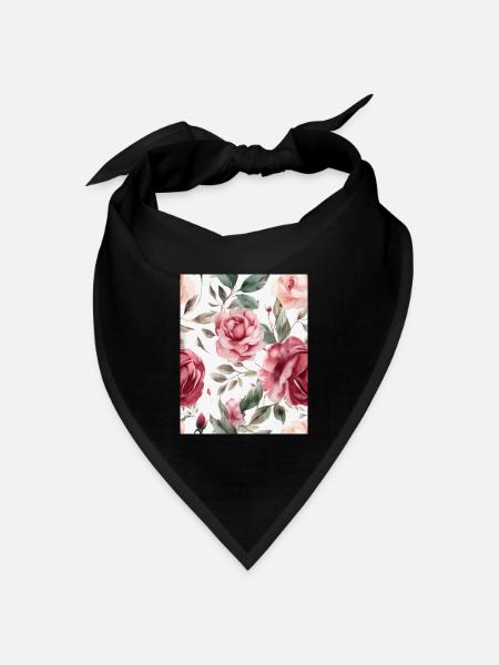 Wasserfarben Rose - Bandana Dreieckstuch - Schwarz