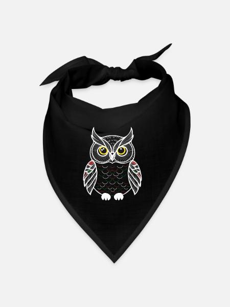 bunte Eule - Bandana Dreieckstuch - Schwarz