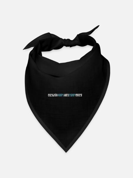 "Herz" - Schriftzug in 5 Sprachen Zweifarbig Hell - Bandana Dreieckstuch - Schwarz